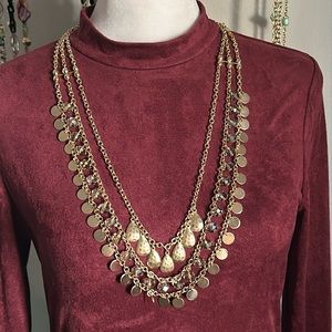 Bohemian Gypsy Statement Gold-Tone Bead And Disc Layered Necklace